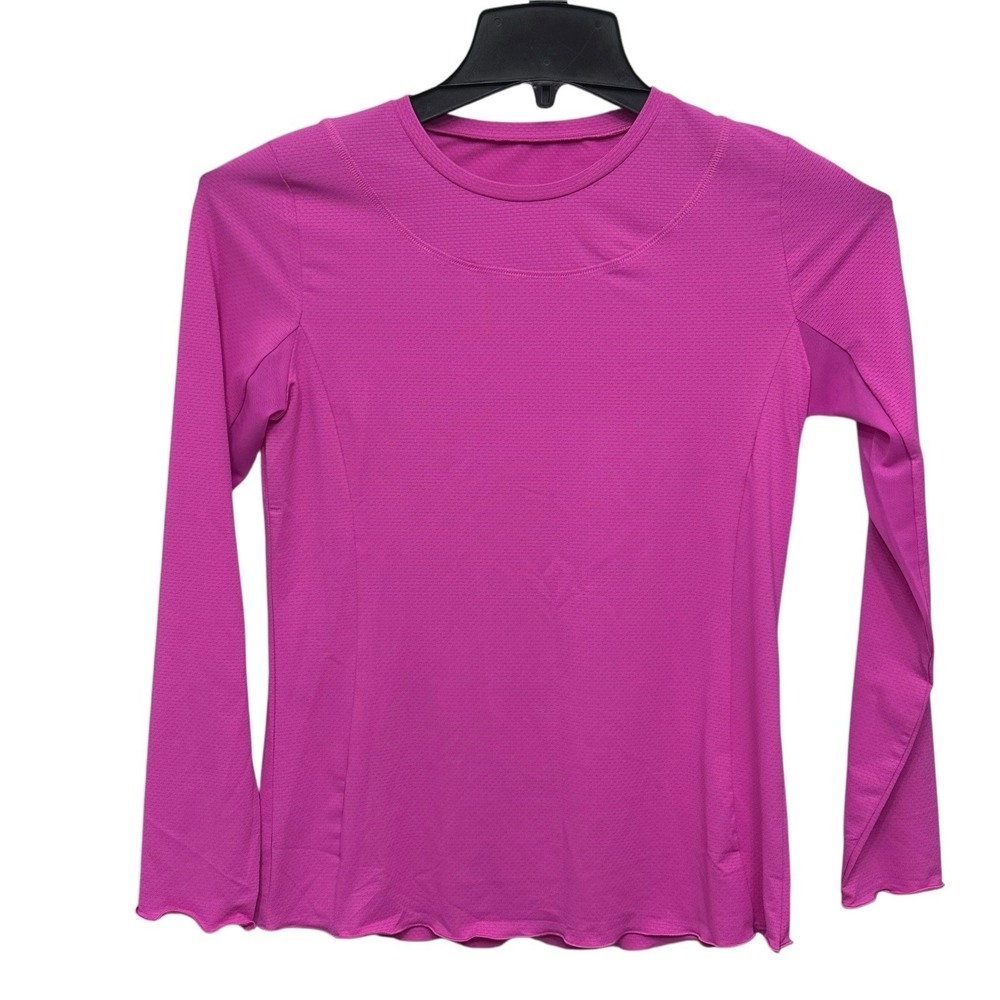 NWT Ladies GOTTEX Hot Pink Ruffle Cuff Long Sleeve Crew Neck Shirt Size S
